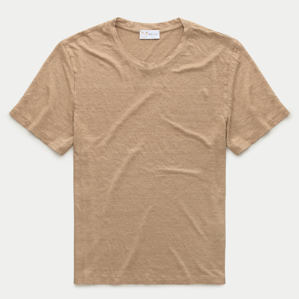 Short Sleeve Linen Crew Neck Tee Hazelnut