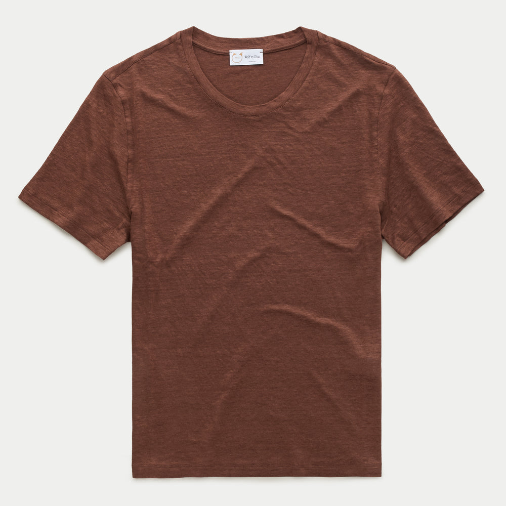 Short Sleeve Linen Crew Neck Tee Marrone