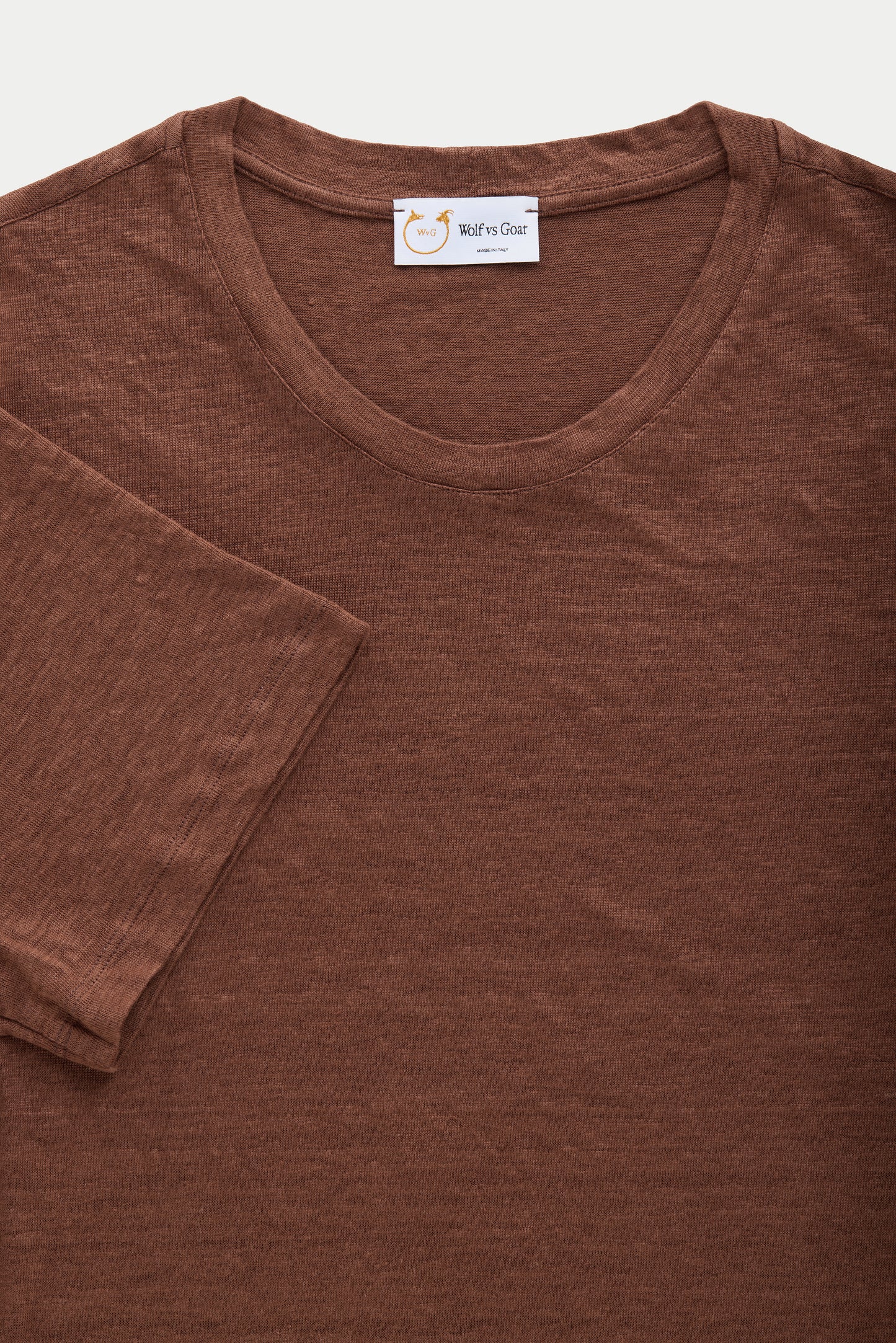 Short Sleeve Linen Crew Neck Tee Marrone