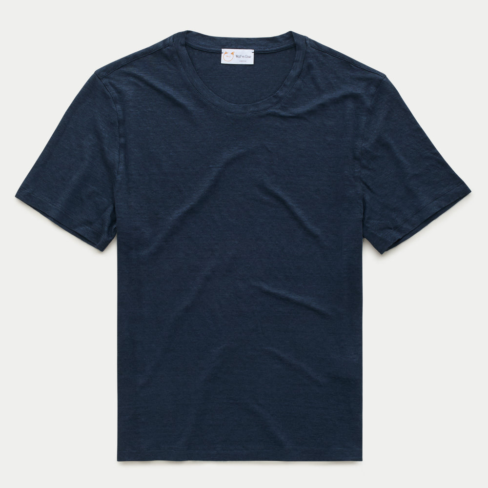 Short Sleeve Linen Crew Neck Tee Navy
