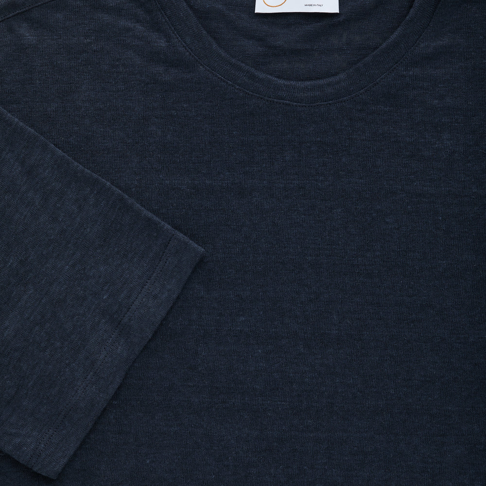 Short Sleeve Linen Crew Neck Tee Navy