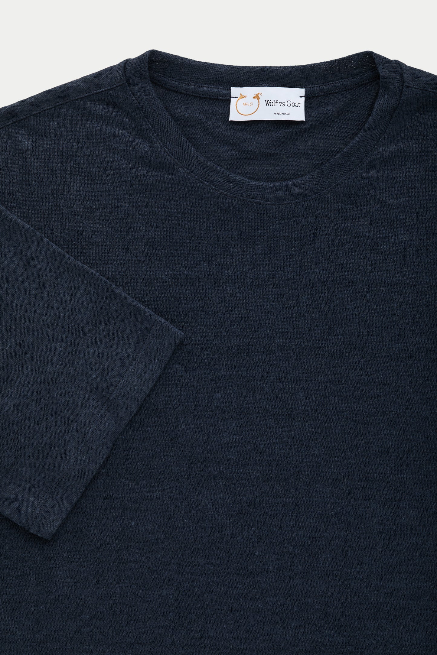 Short Sleeve Linen Crew Neck Tee Navy