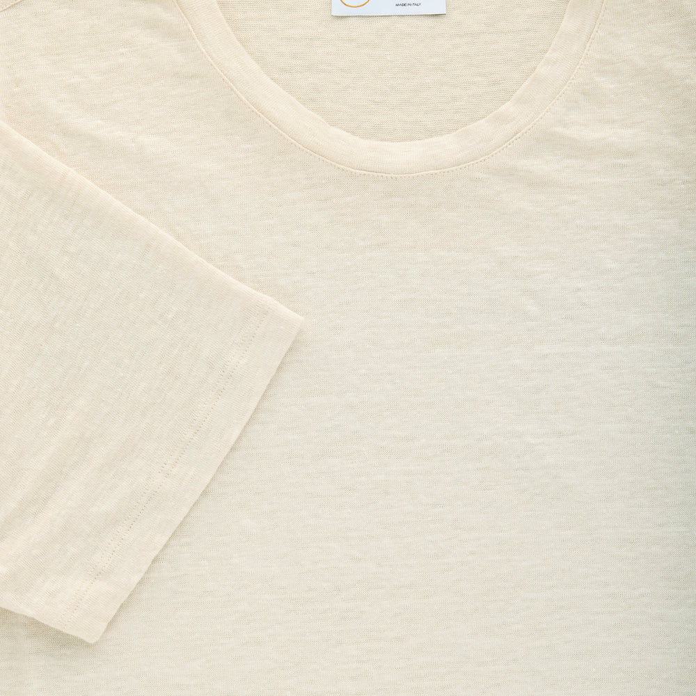 Short Sleeve Linen Crew Neck Tee Panna