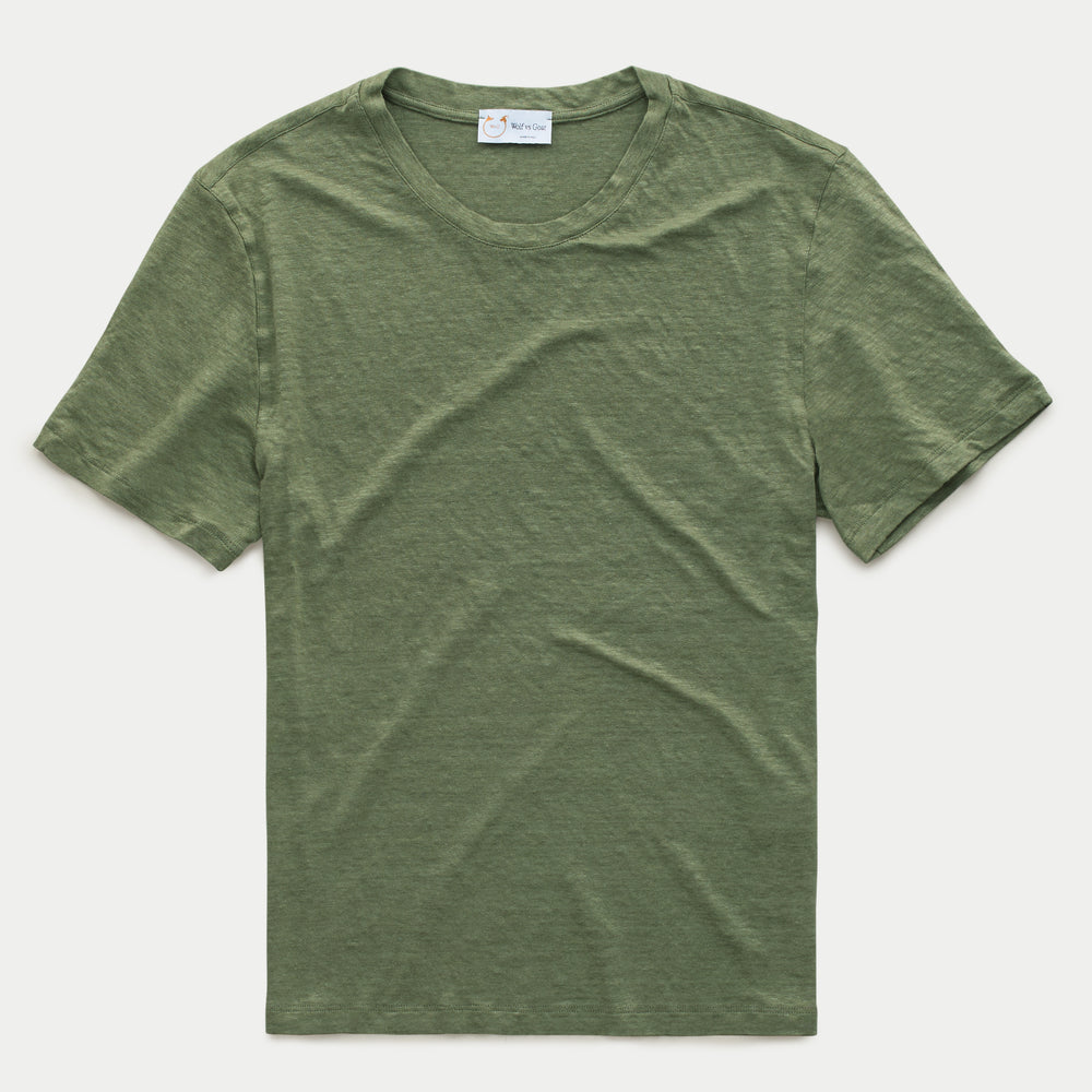 Short Sleeve Linen Crew Neck Tee Verde
