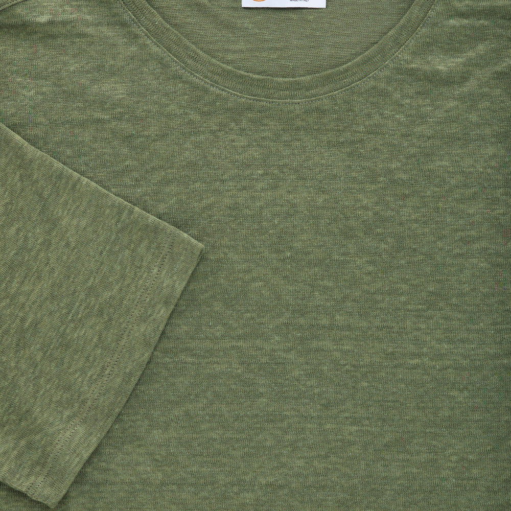 Short Sleeve Linen Crew Neck Tee Verde