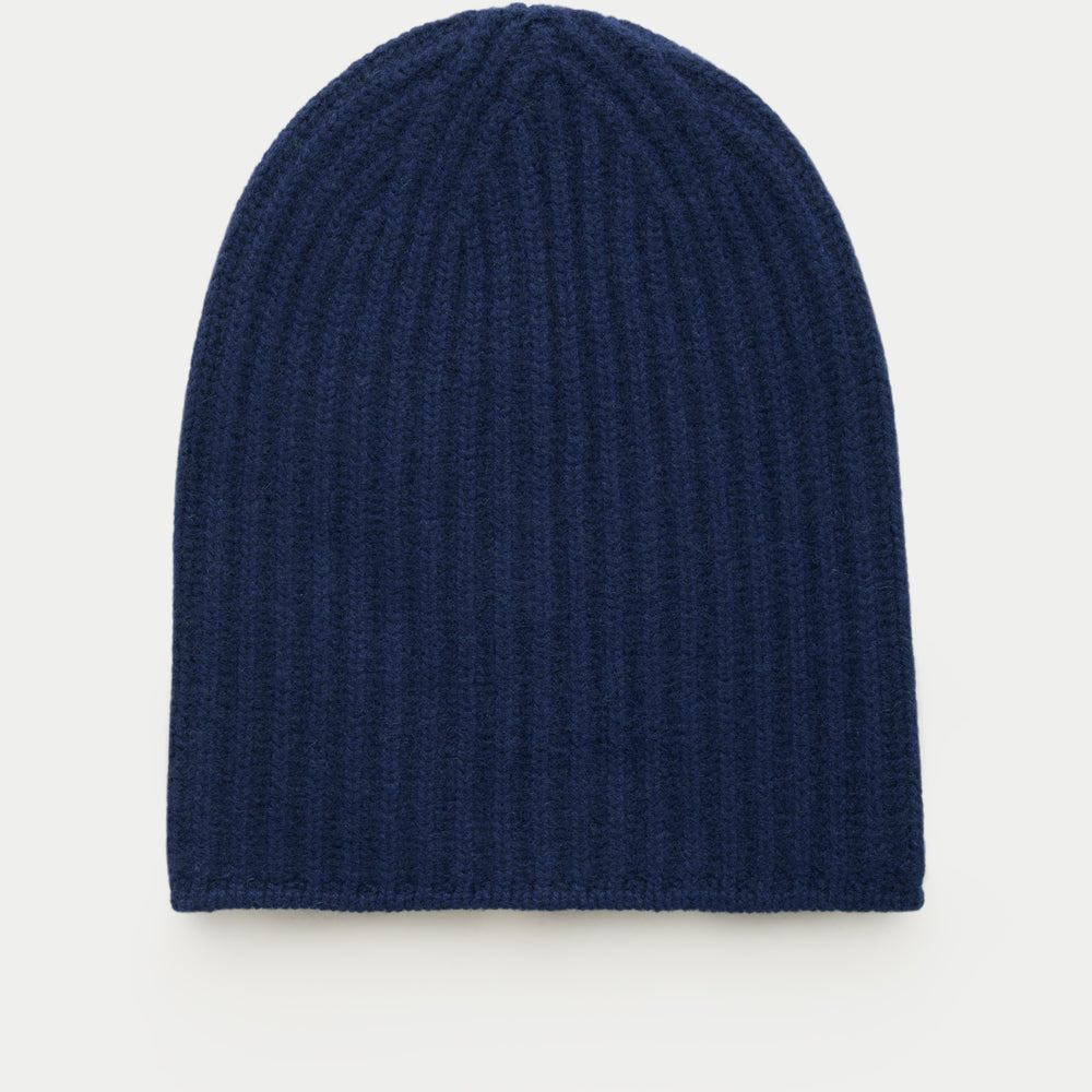 Wide Cuff Cashmere Beanie Navy