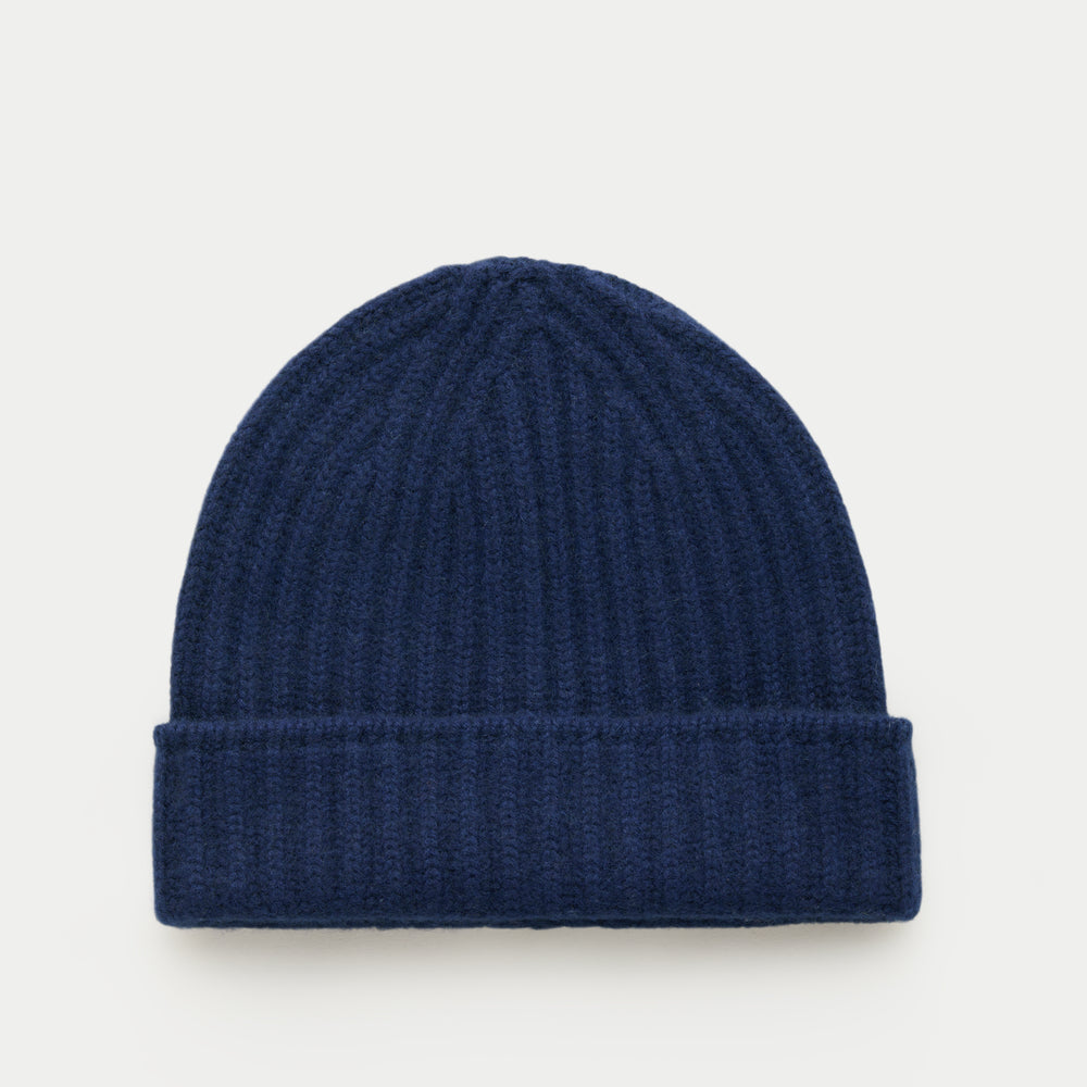Wide Cuff Cashmere Beanie Navy
