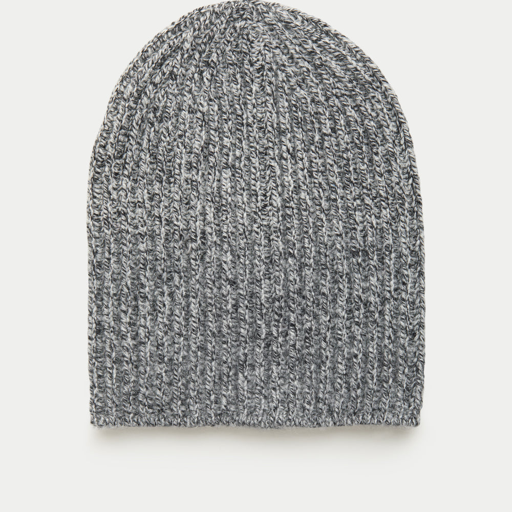 Wide Cuff Baby Alpaca Beanie Black Melange