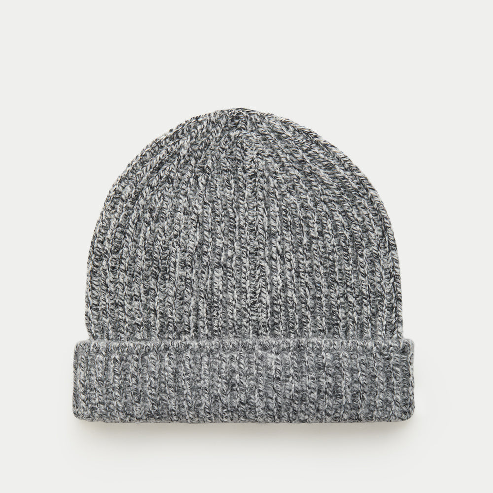 Wide Cuff Baby Alpaca Beanie Black Melange