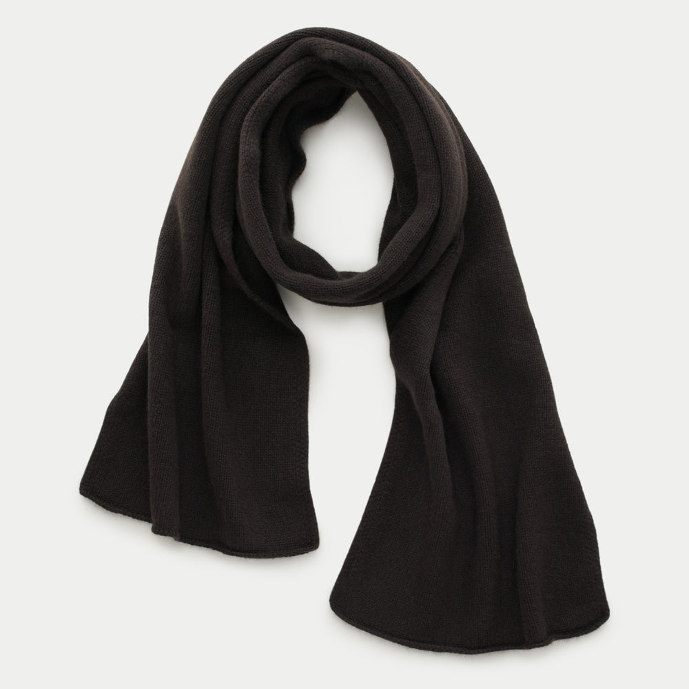 Knitted Maglia Rasata Cashmere Scarf Noir Chocolate