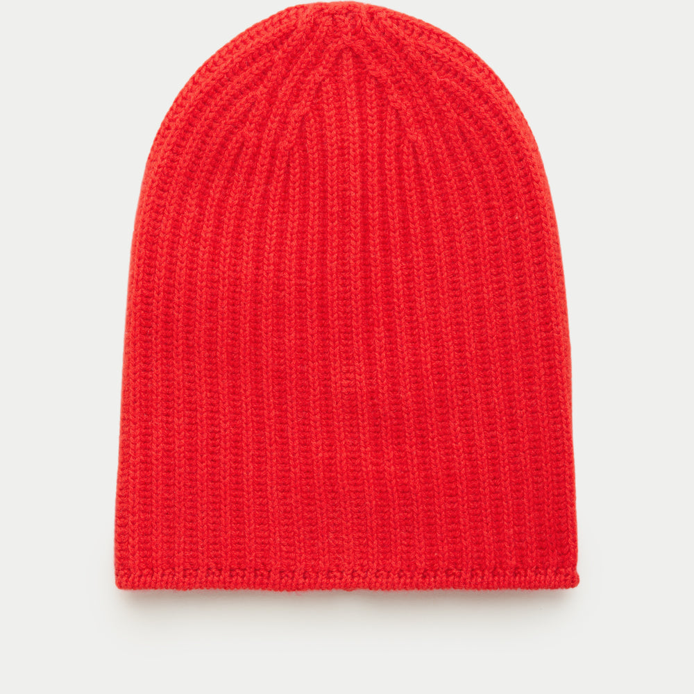 Wide Cuff Cashmere Beanie Pompeian Red