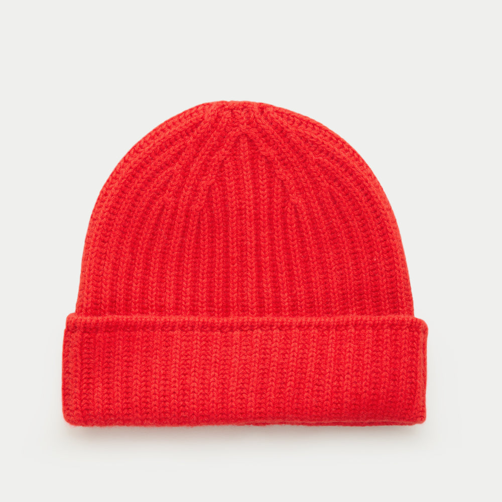 Wide Cuff Cashmere Beanie Pompeian Red