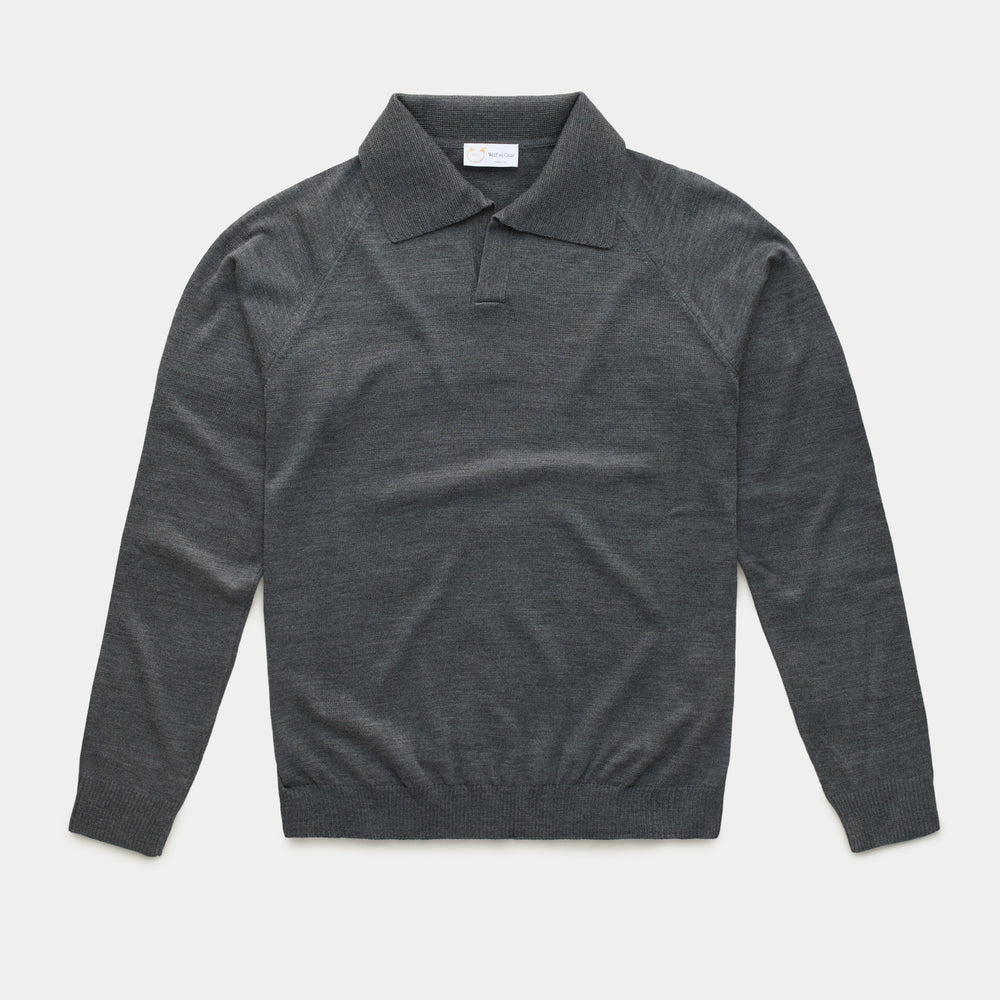 Platinum Wool Knitted Raglan Johnny Collar Polo Grey – Wolf vs Goat