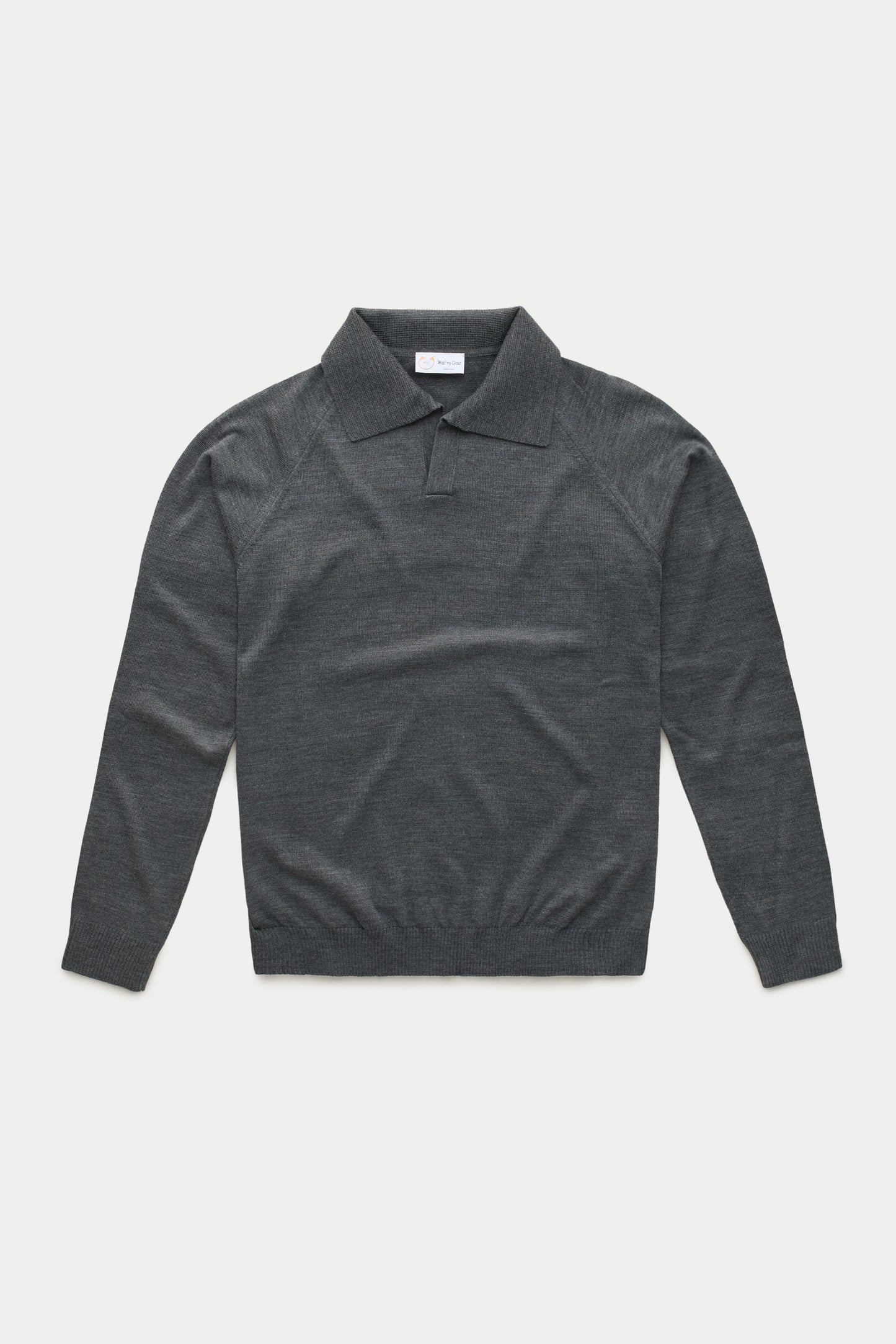 Platinum Wool Knitted Raglan Johnny Collar Polo Grey