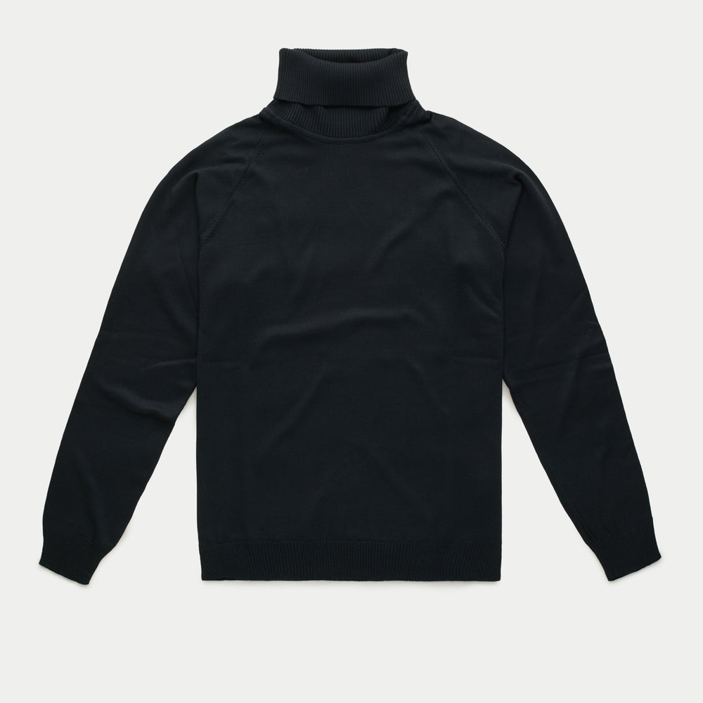 Platinum Wool Knitted Raglan Turtleneck Black