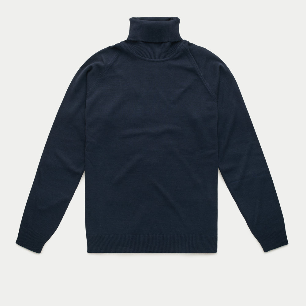 Platinum Wool Knitted Raglan Turtleneck Navy