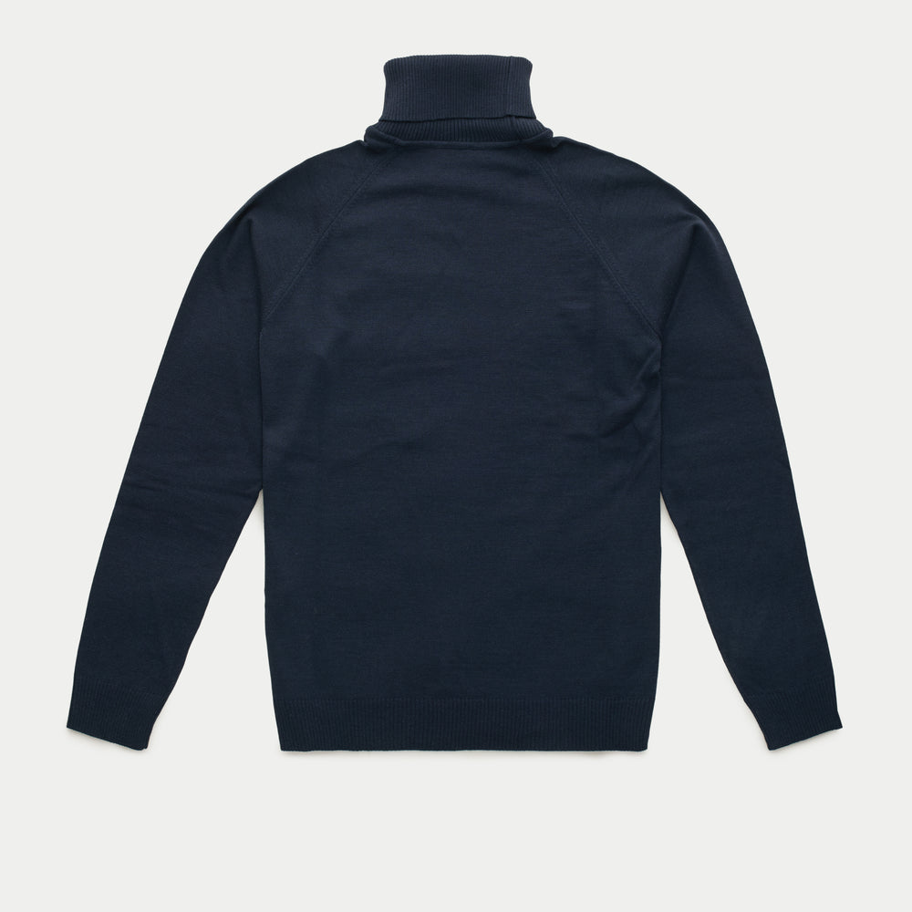 Platinum Wool Knitted Raglan Turtleneck Navy