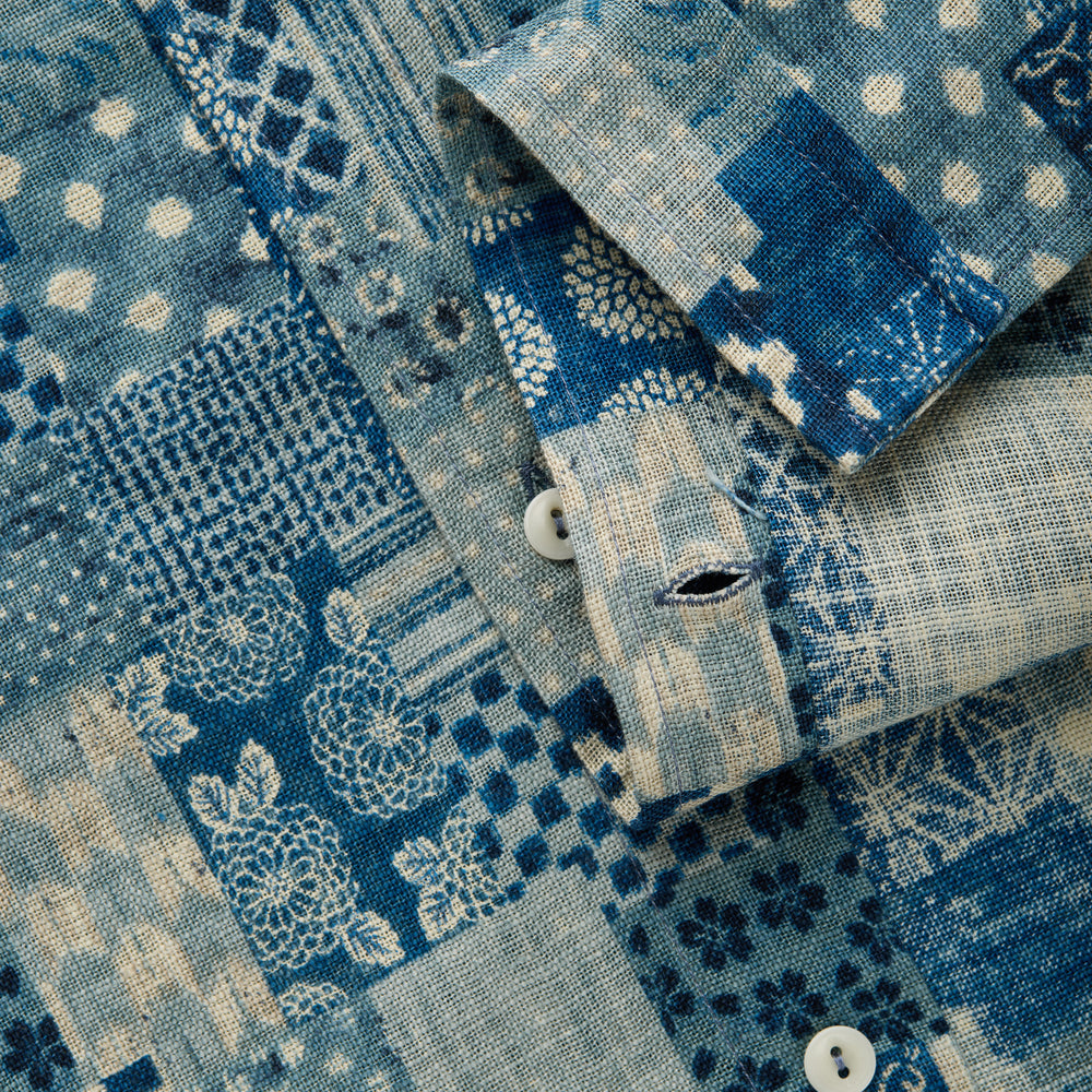 
                  
                    Regular Short Sleeve Cotton Shirt Blue Patchwork
                  
                