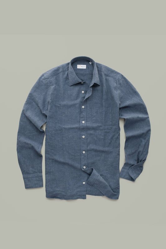 Vintage Effect Blue Cotton Shirt Regular Fit