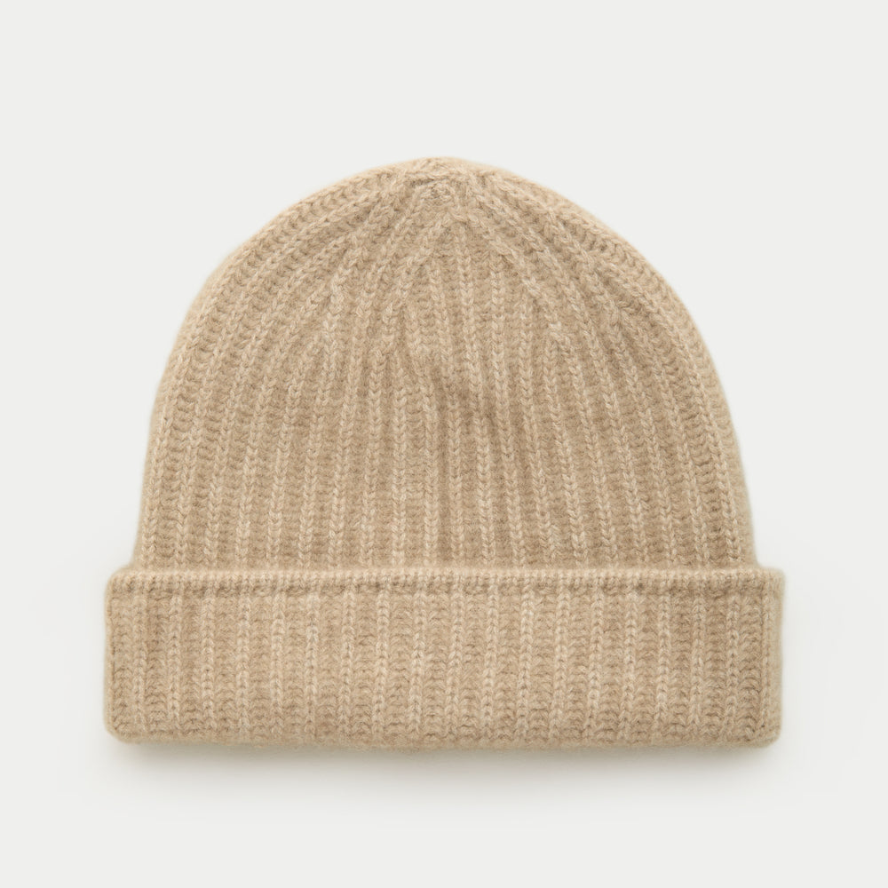 Wide Cuff Cashmere Beanie Sesame