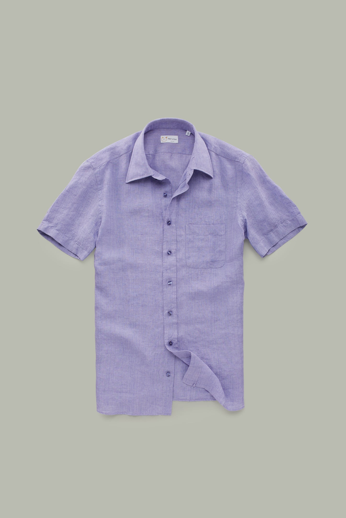 Linen Short Sleeve Regular Button Up Purple