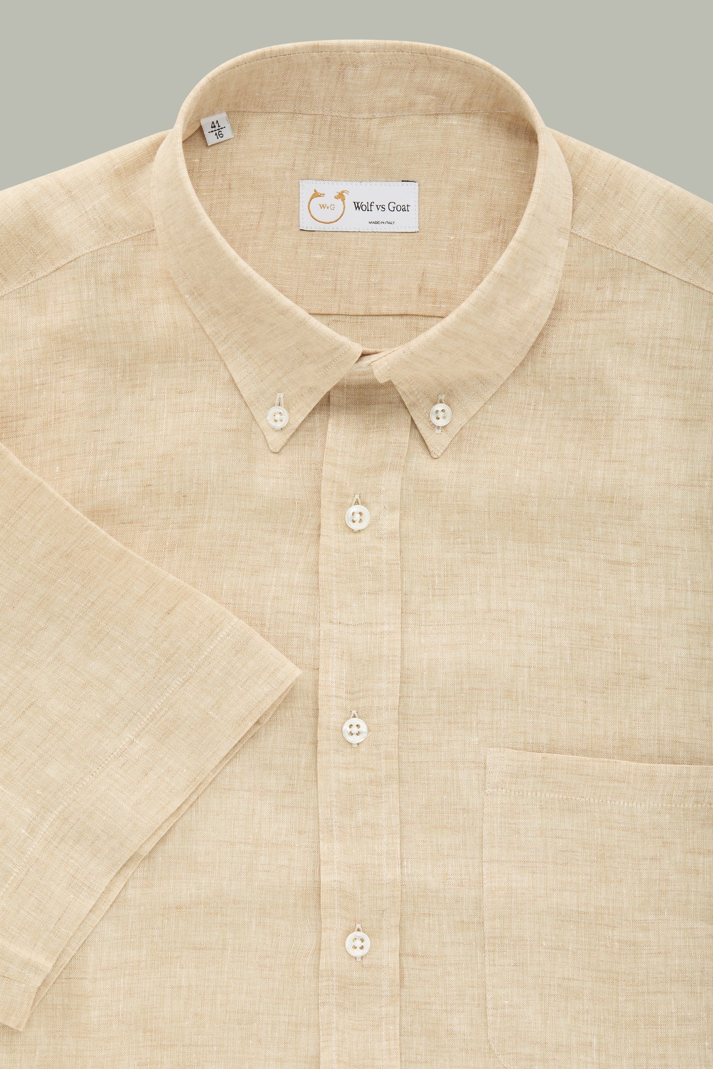 Linen Short Sleeve Button Down Collar Khaki