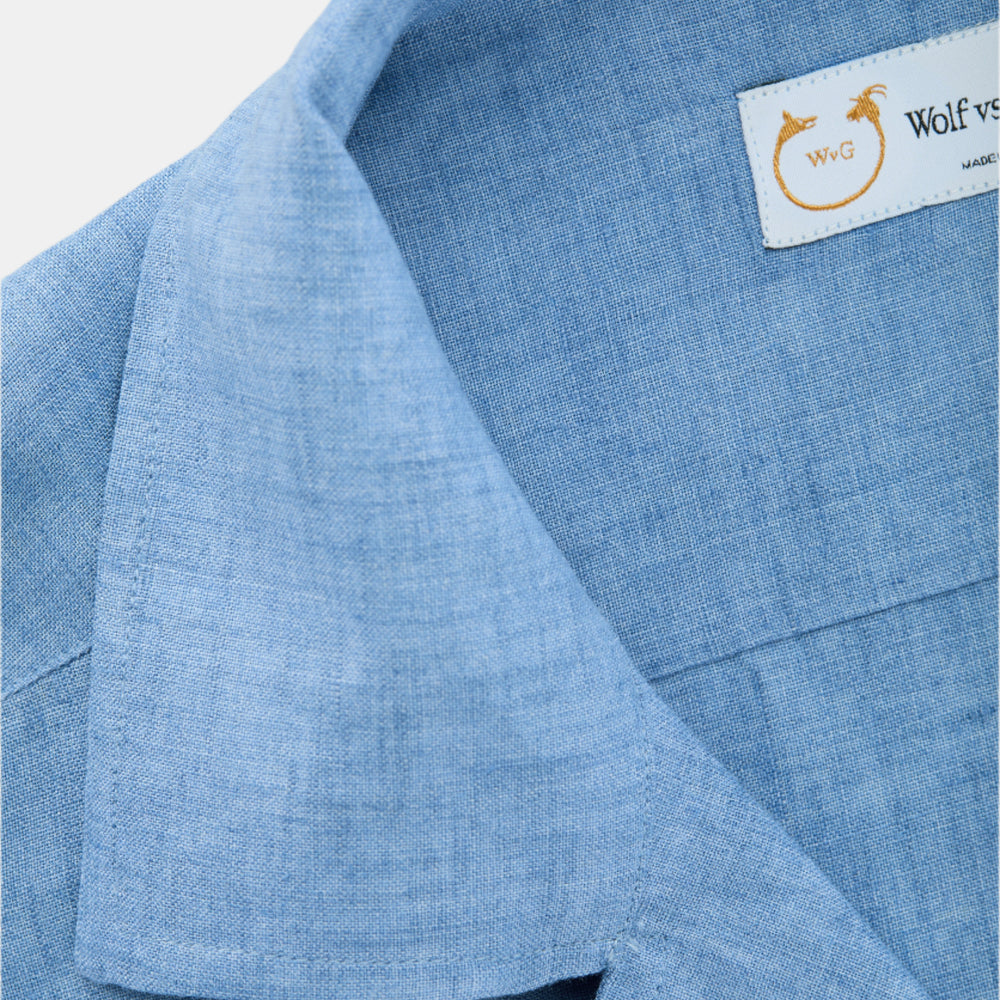 
                  
                    Linen Bowling Shirt Oxford Blue
                  
                