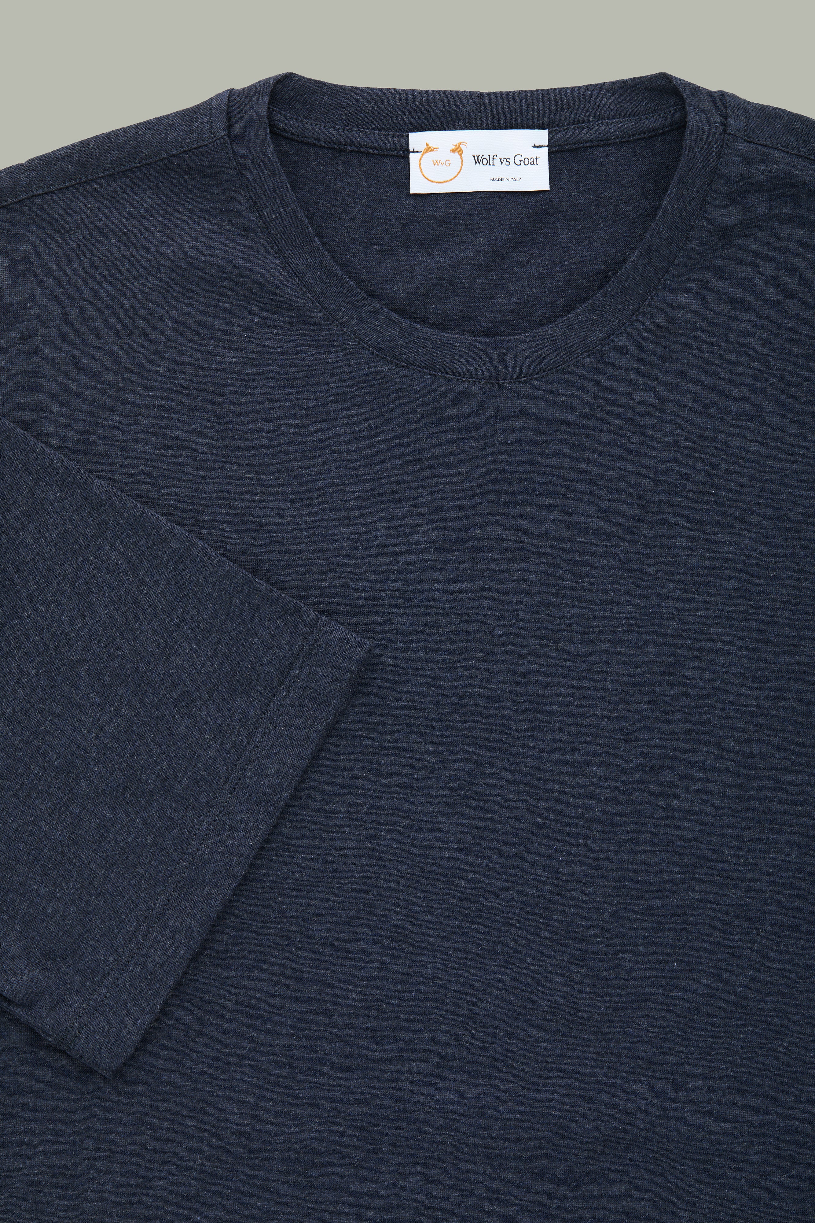 Dark Blue Cotton Cashmere Tee by Wolf vs Goat | Shop Now