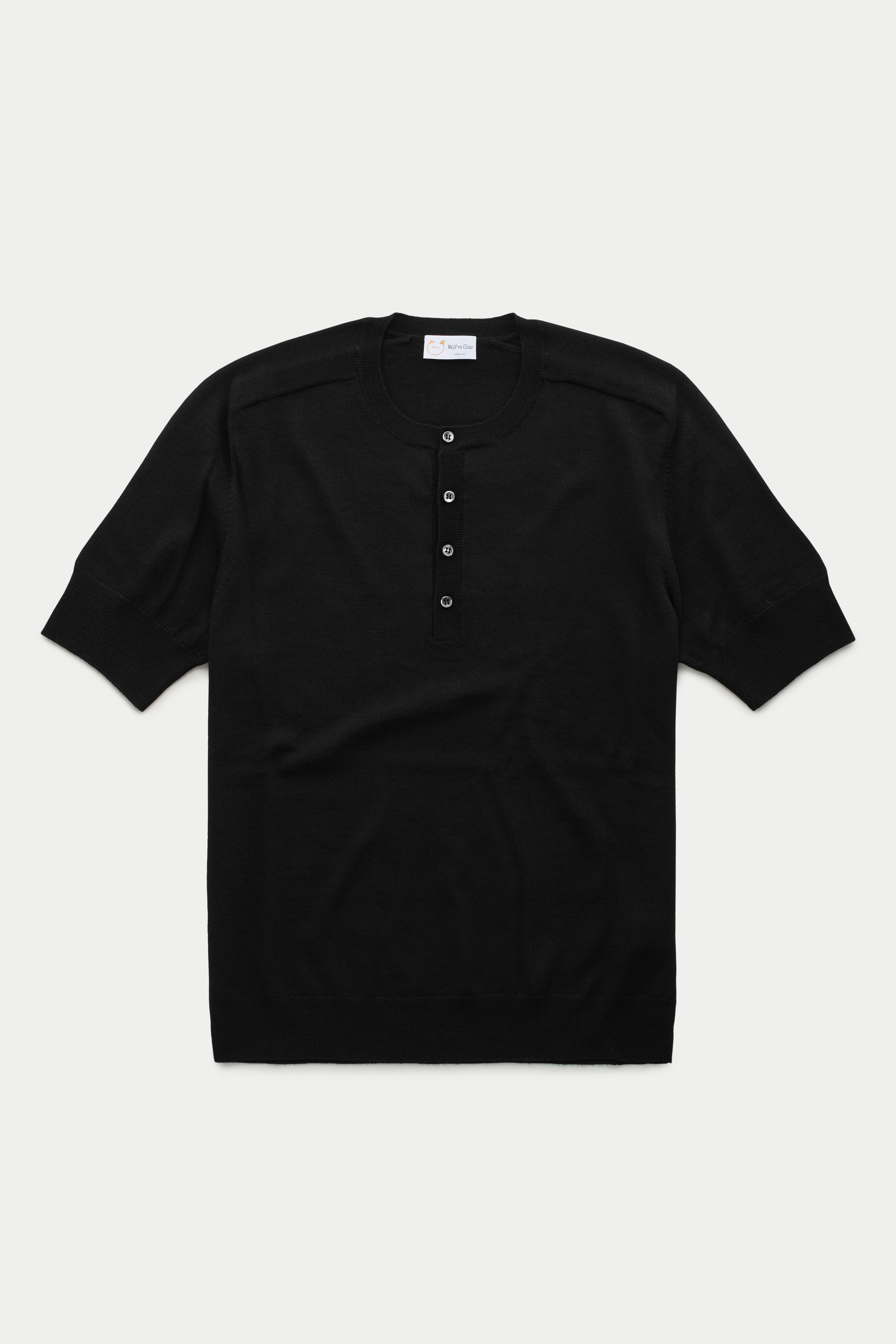 Short Sleeve Wool Knitted Henley Black – Wolf vs Goat