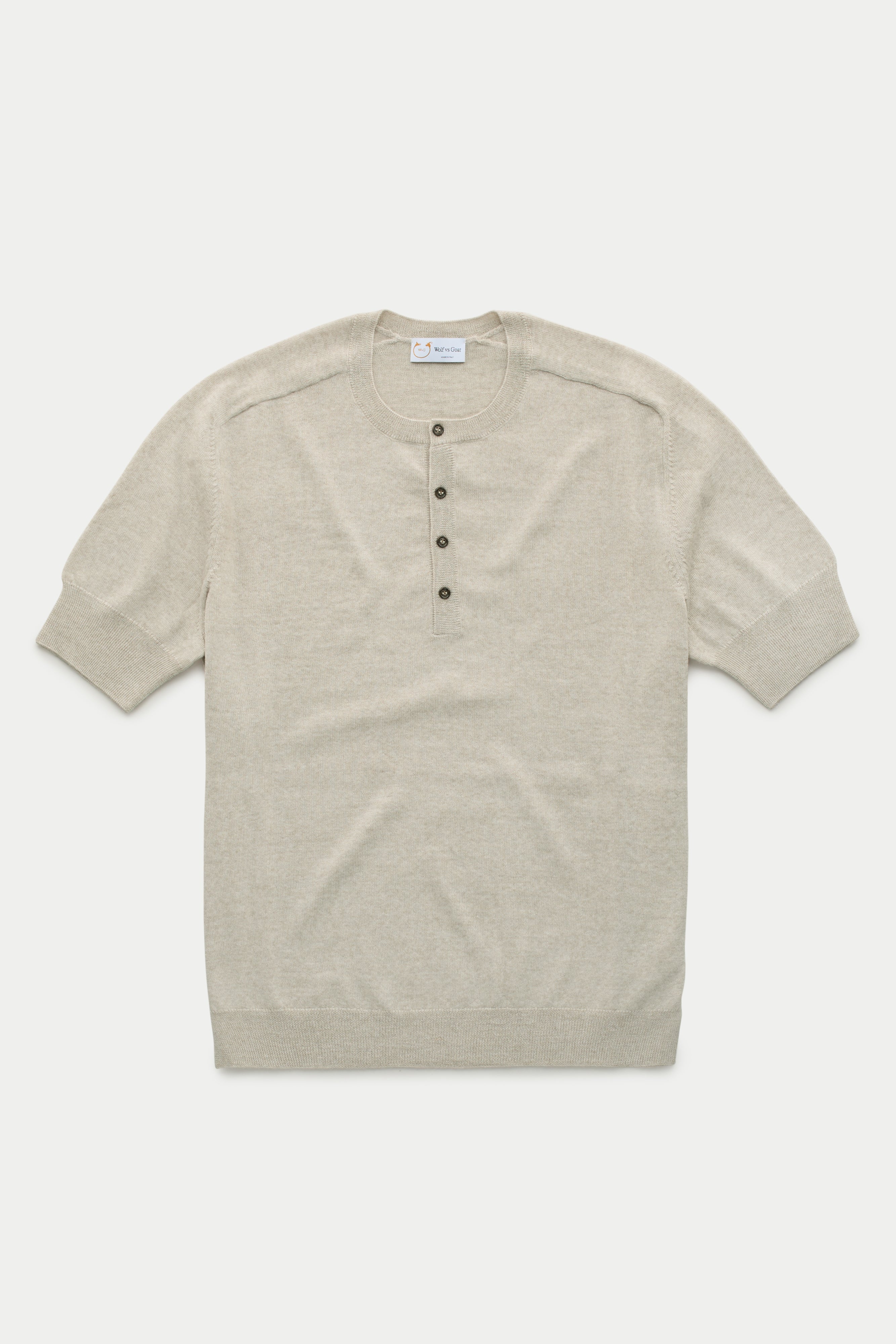 Short Sleeve Wool Knitted Henley Ecru | WvG