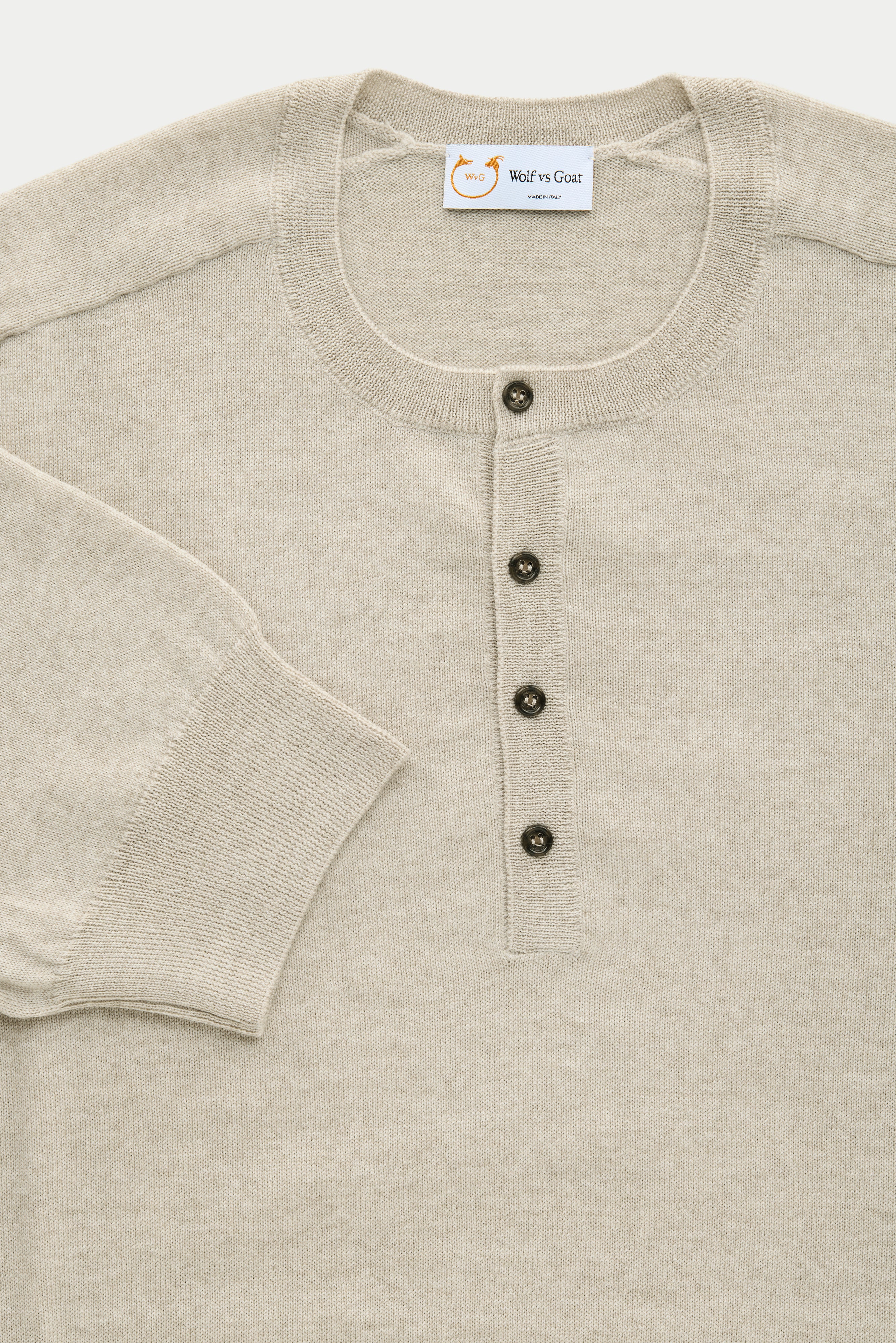 Short Sleeve Wool Knitted Henley Ecru | WvG