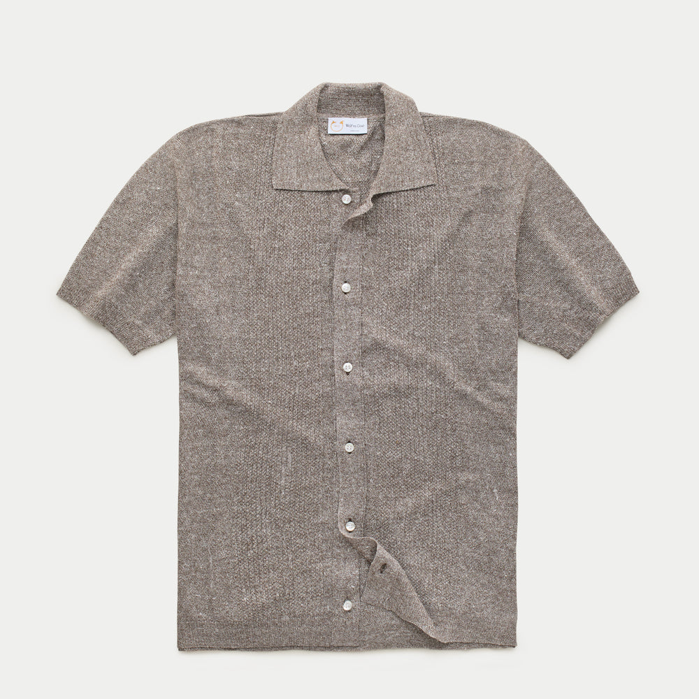 Short Sleeve Knitted Linen Cotton Shirt Brown Melange