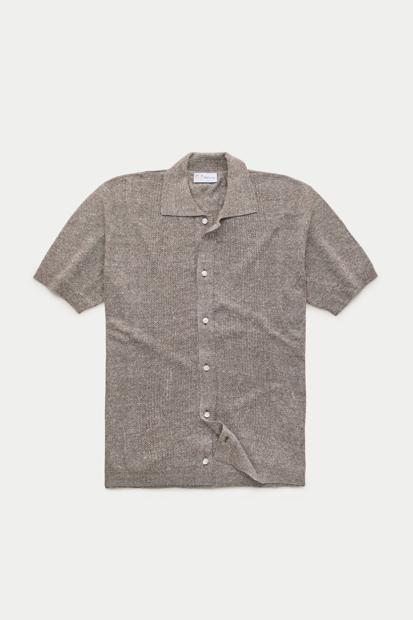 Short Sleeve Knitted Linen Cotton Shirt Brown Melange