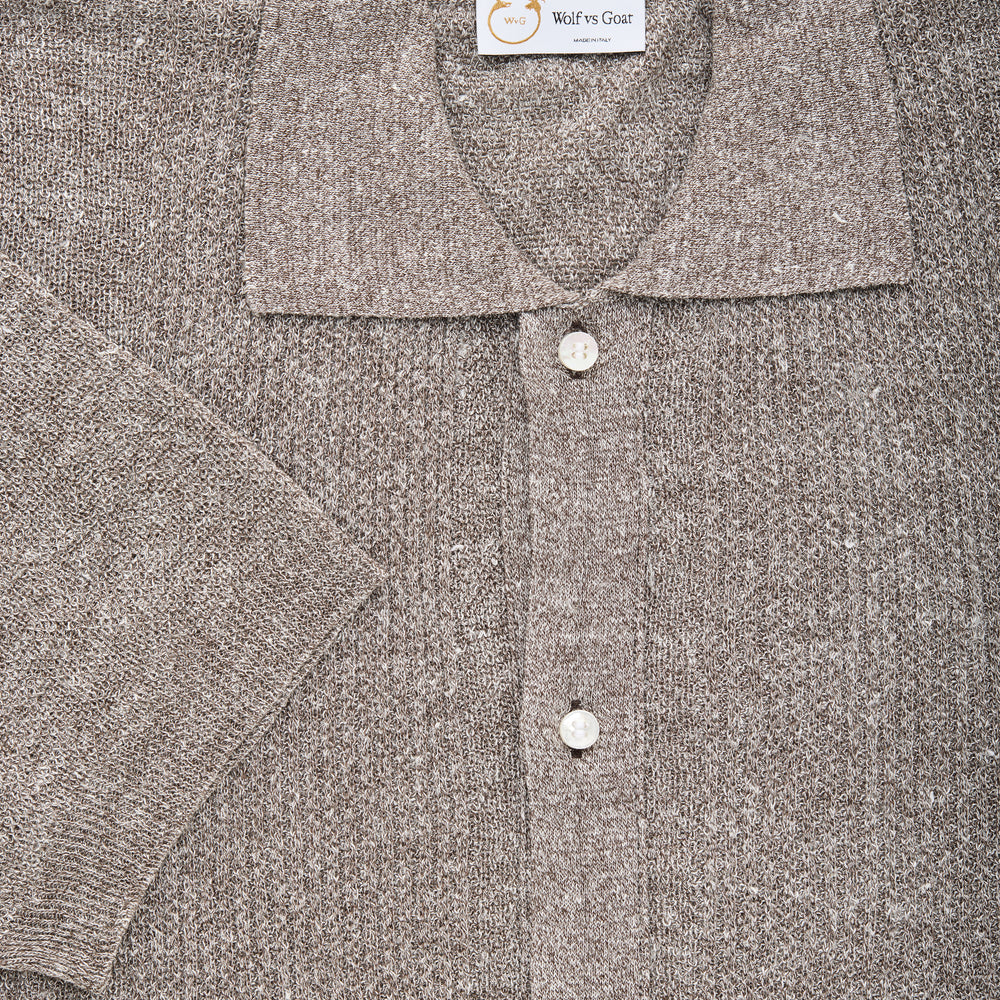 Short Sleeve Knitted Linen Cotton Shirt Brown Melange
