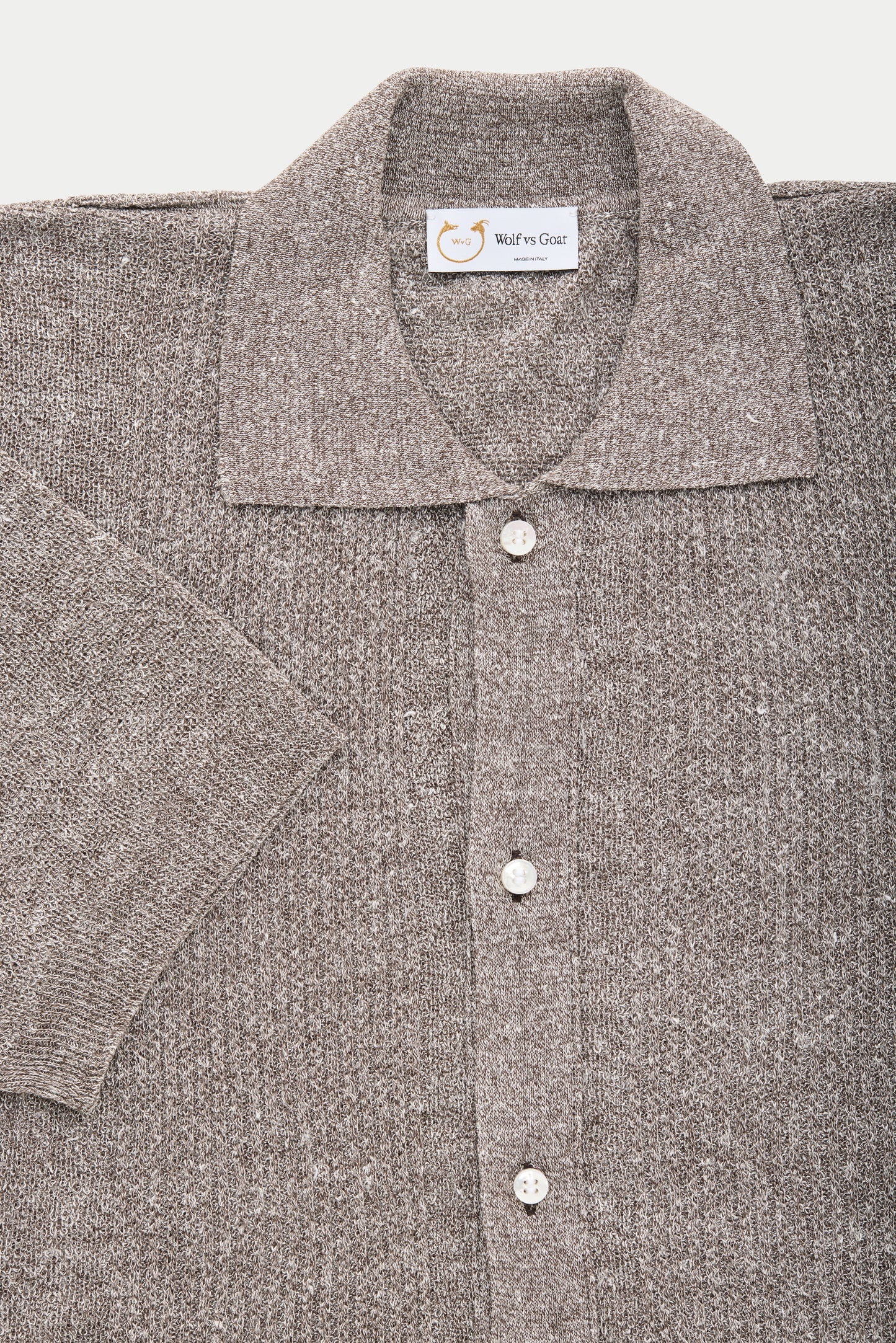 Short Sleeve Knitted Linen Cotton Shirt Brown Melange