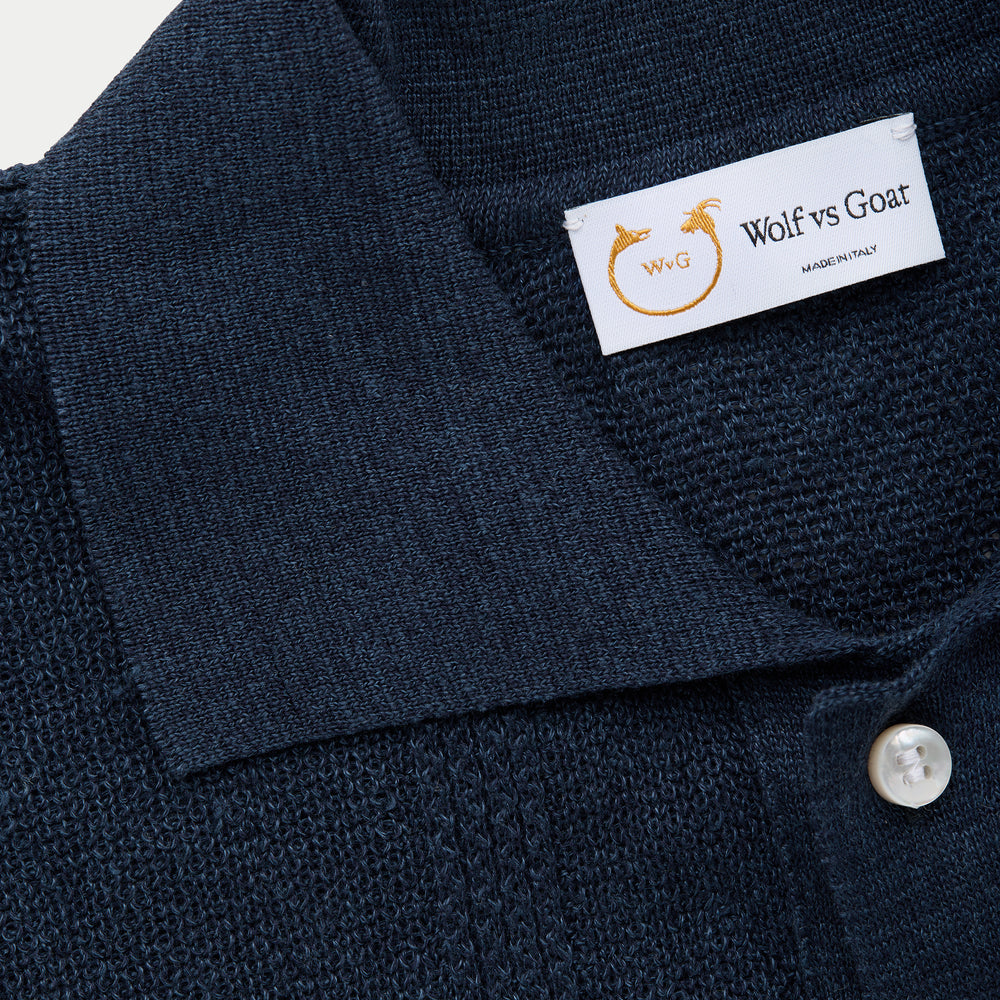 
                  
                    Short Sleeve Linen Cotton Knitted Shirt with Rib Details Navy
                  
                