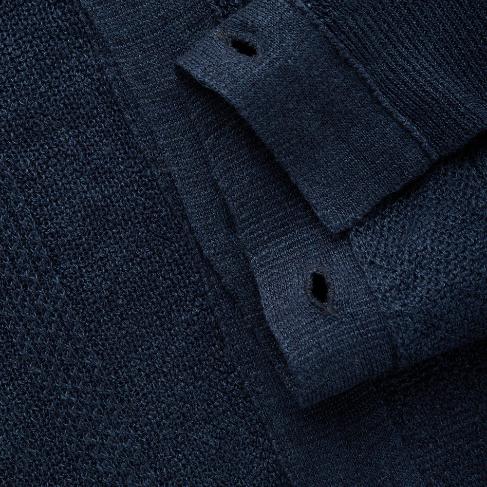 
                  
                    Short Sleeve Linen Cotton Knitted Shirt with Rib Details Navy
                  
                