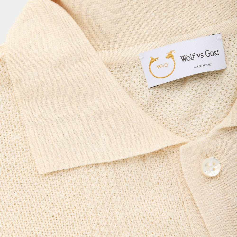 
                  
                    Short Sleeve Linen Cotton Knitted Shirt with Rib Details Panna
                  
                