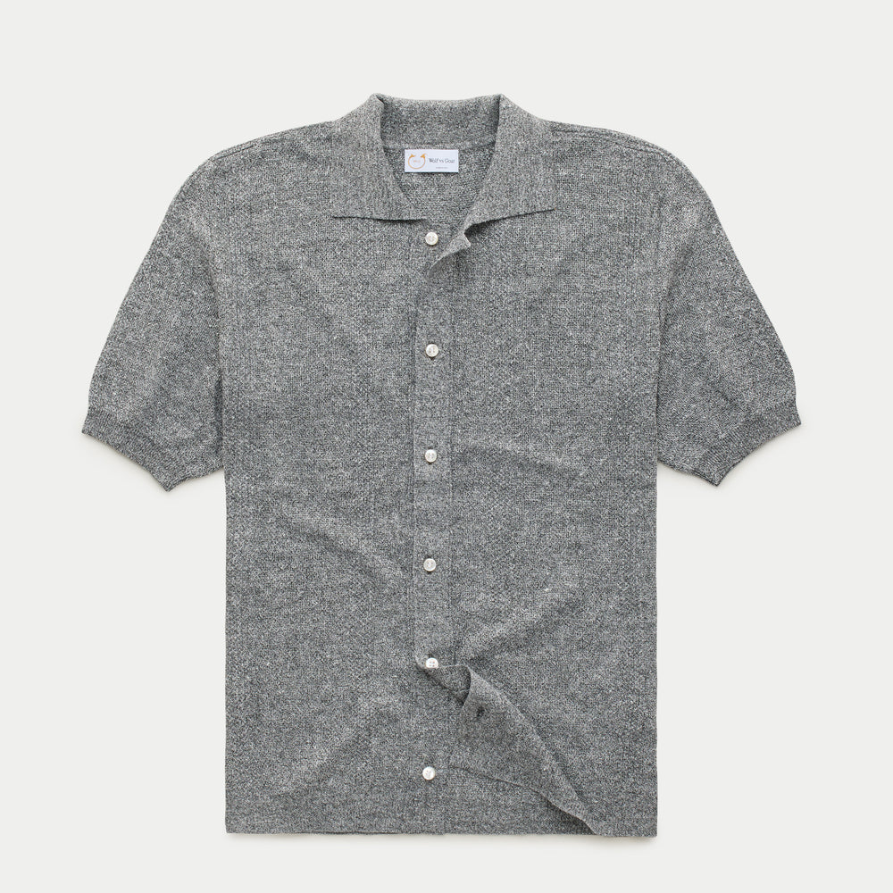 Short Sleeve Linen Cotton Knitted Shirt with Rib Details Zebra
