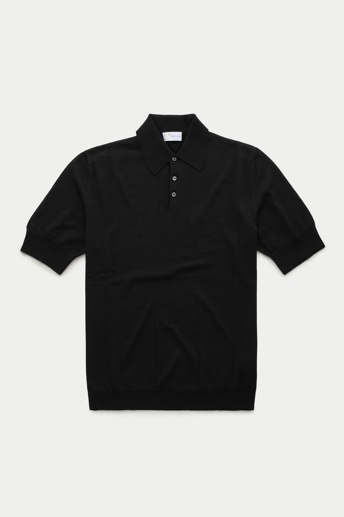 Wool Knitted Short Sleeve Polo Black
