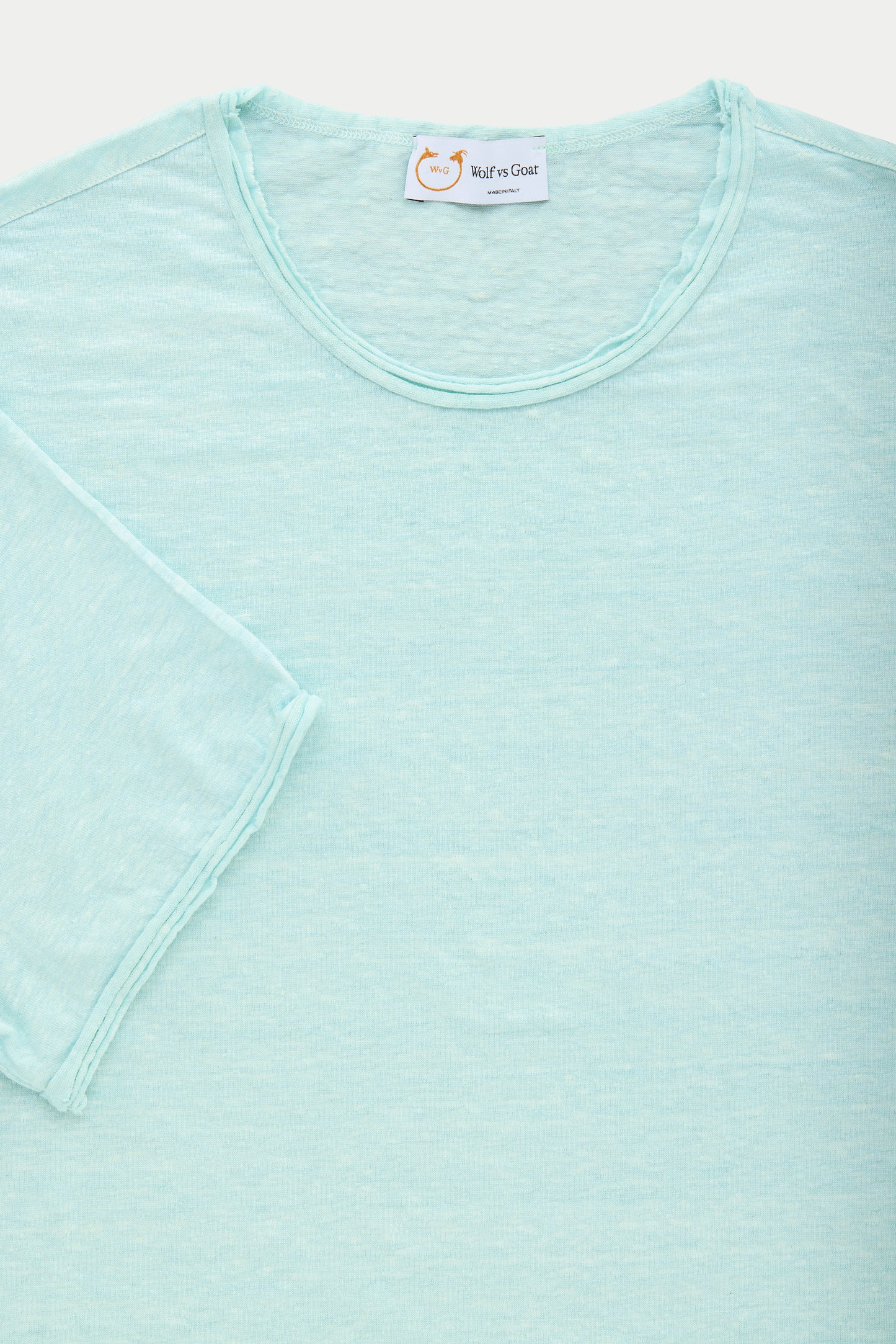 Short Sleeve Linen Roll Neck Tee Shirt Pastel Blue
