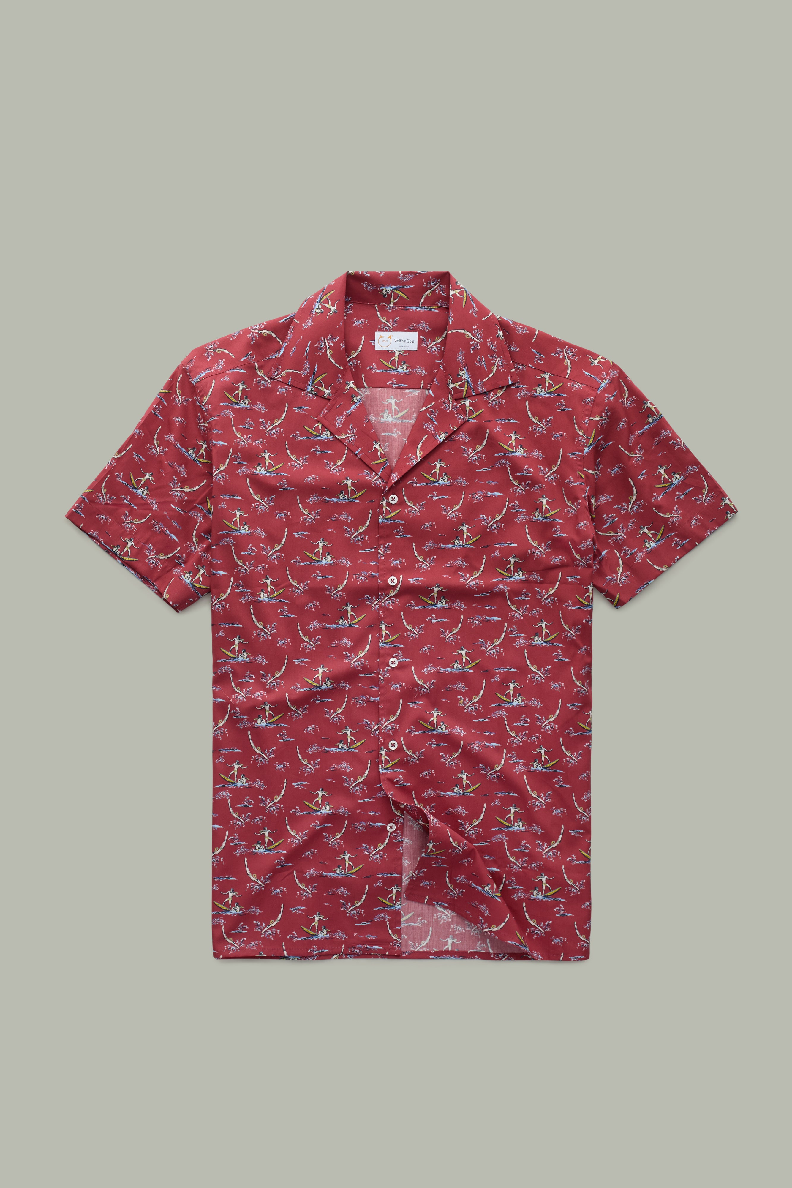Cotton Poplin Bowling Shirt: Red Surfers & Divers | WvG