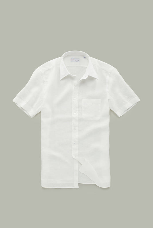 Linen Short Sleeve Regular Button Up White