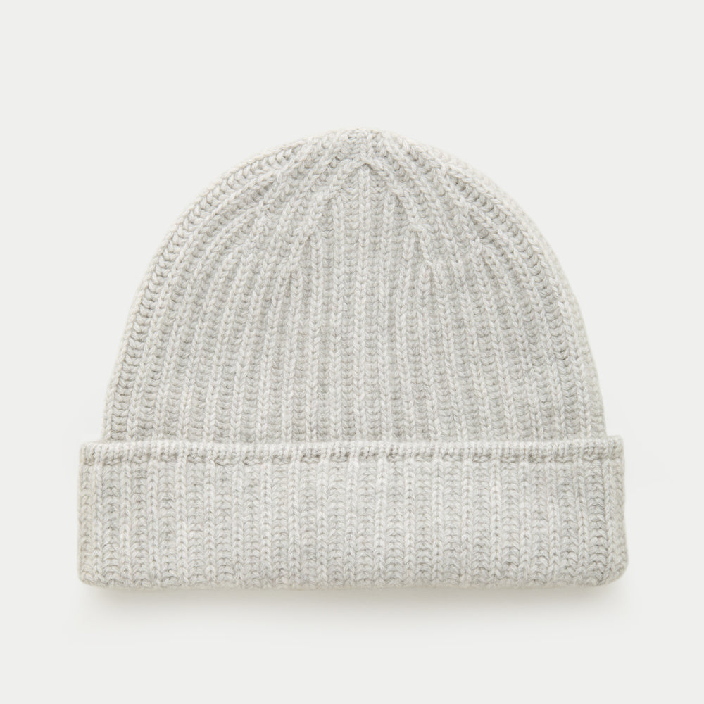 Wide Cuff Cashmere Beanie Soft Grey