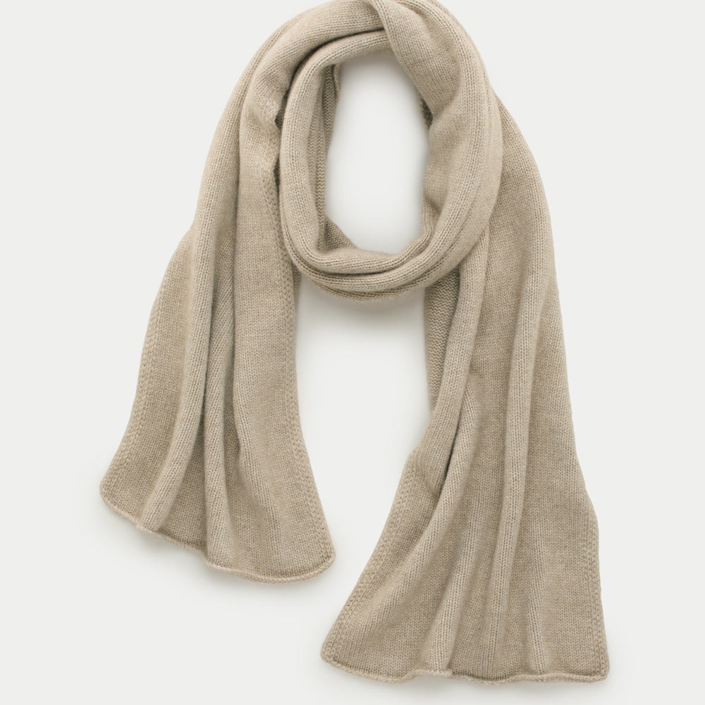 Knitted Maglia Rasata Cashmere Scarf Cappuccino