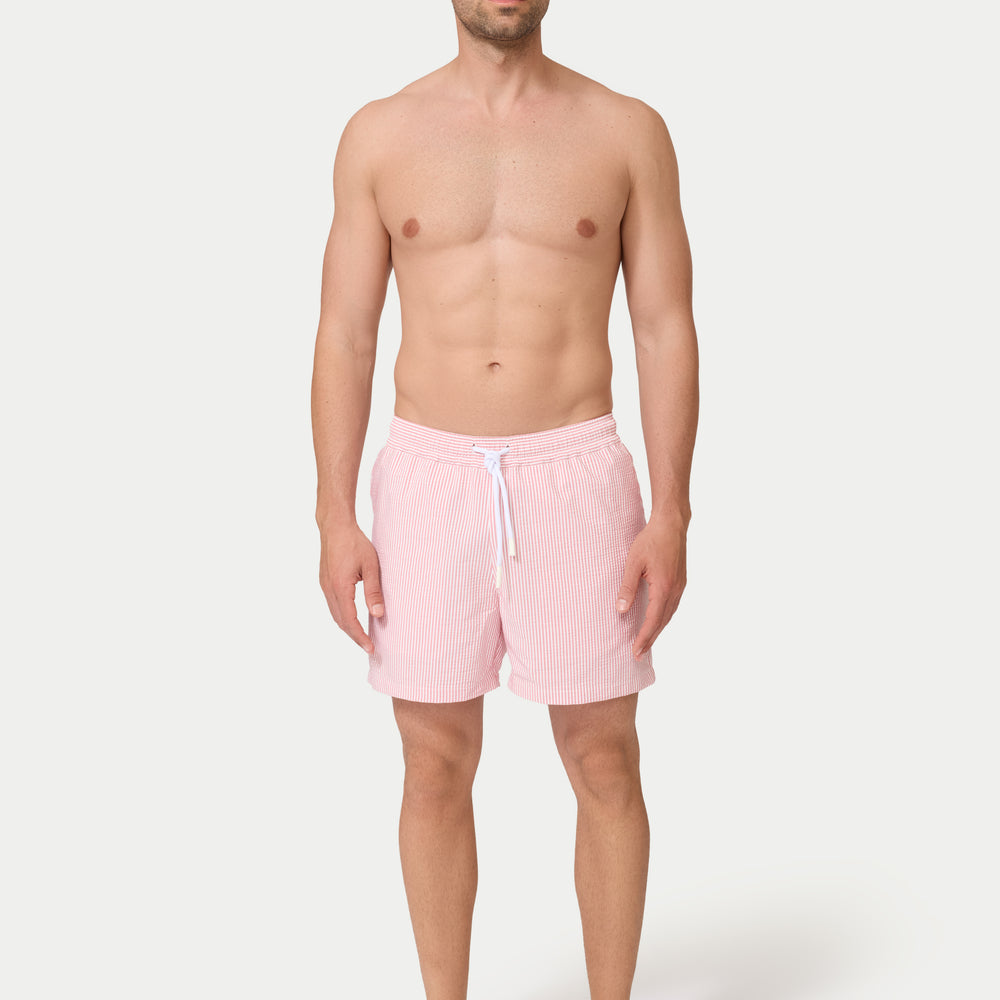 
                  
                    Swim Shorts Red and White Seersucker 5" inseam
                  
                
