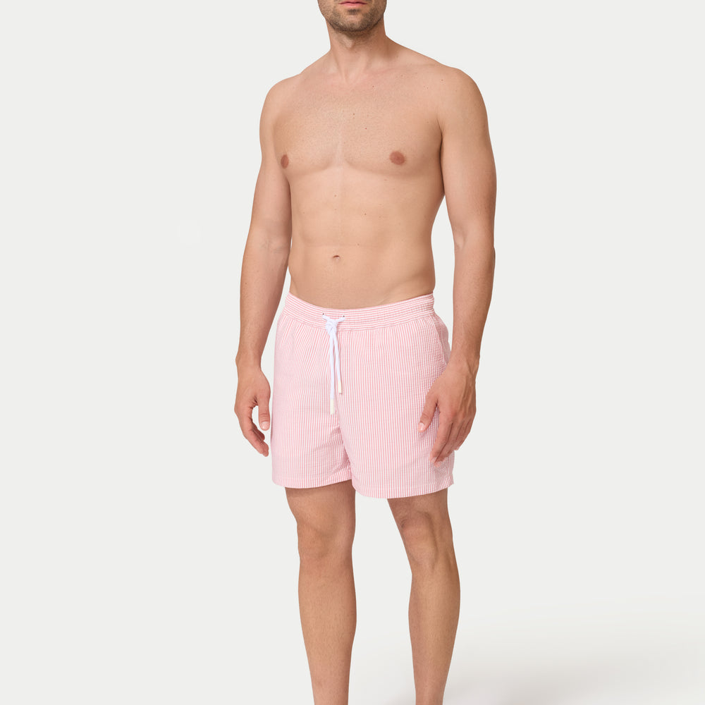
                  
                    Swim Shorts Red and White Seersucker 5" inseam
                  
                