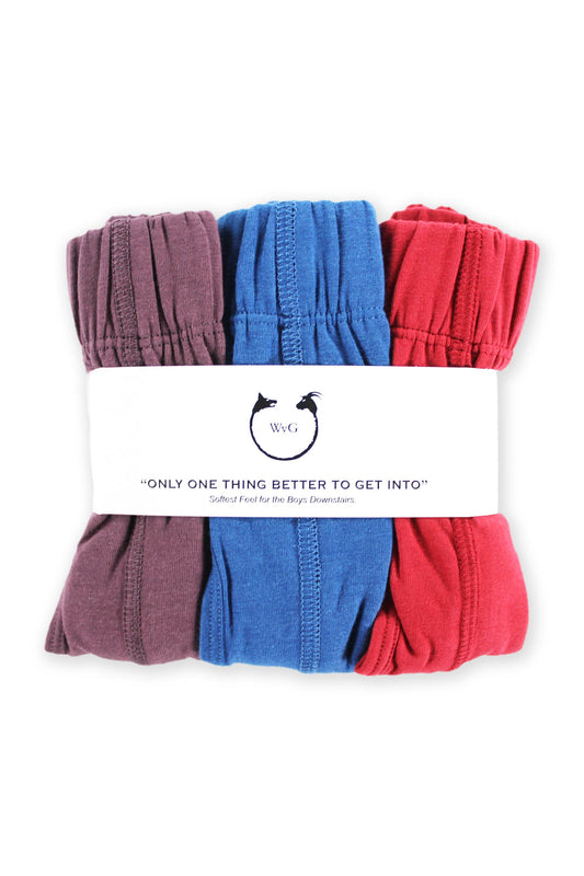 Cotton Modal Boxer Briefs (Blue, Red, Grape)
